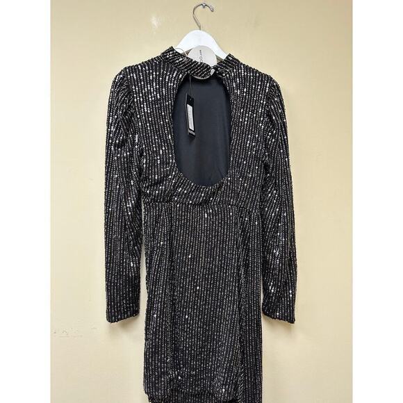 NWT Boohoo Size 14 Black Sequin Puff Sleeve Draped Mini Birthday Dress Party - Picture 7 of 16